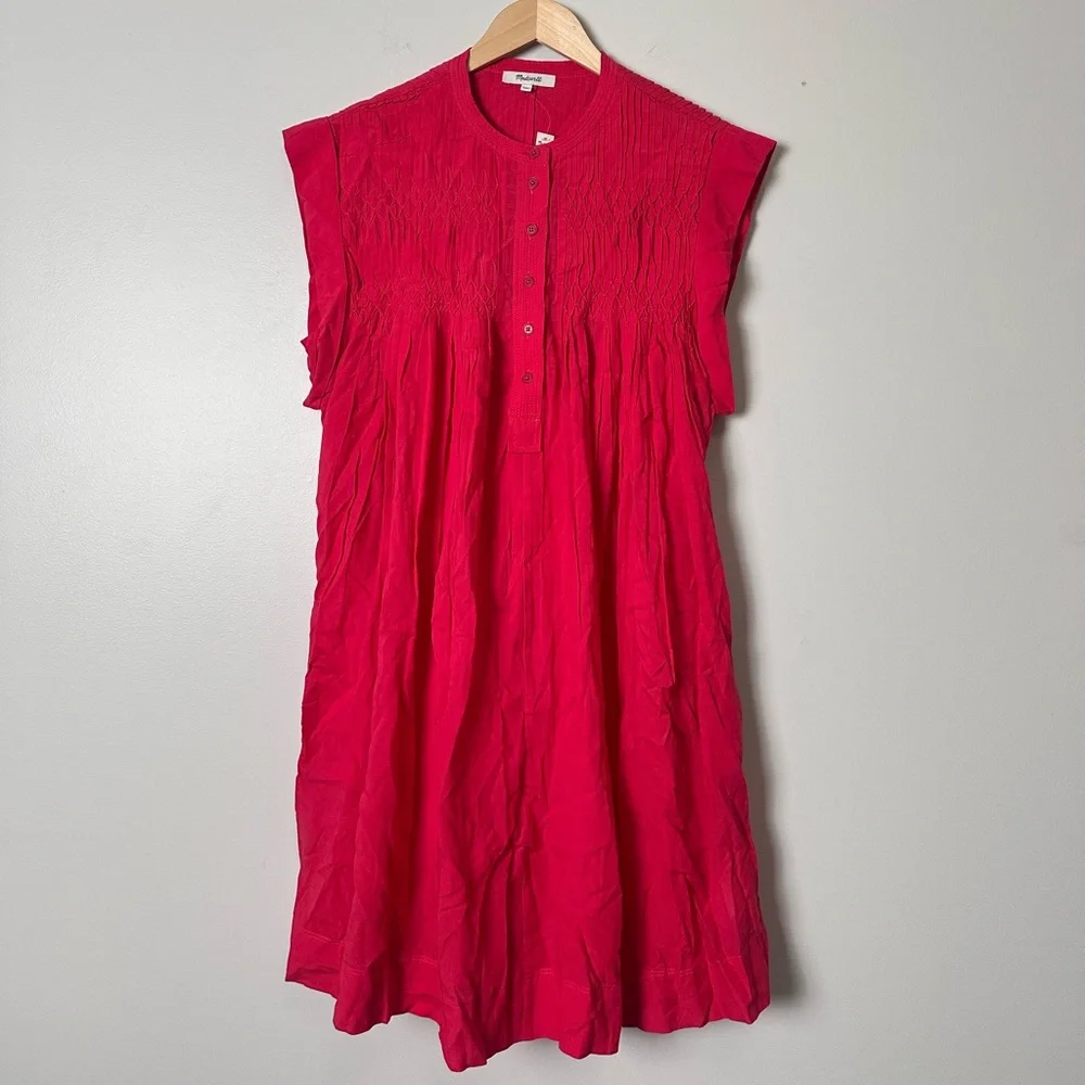 MADEWELL Embroidered Pleated Mini Dress Watermelon - Picture 6 of 10